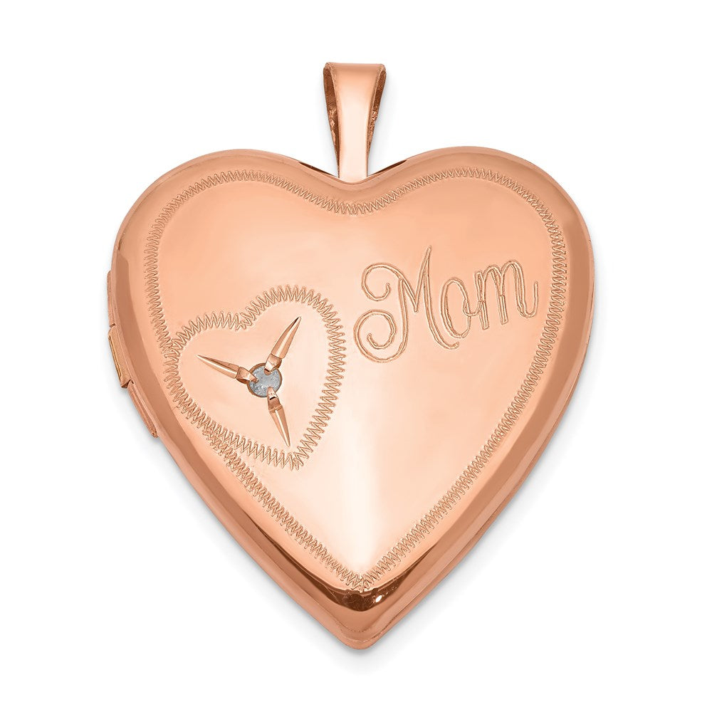 Sterling Silver Rose Gold-plated 20mm Mom with Diamond Heart Locket