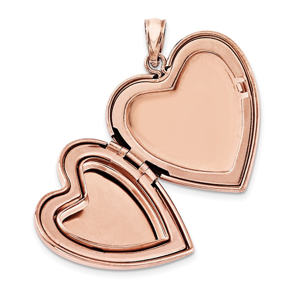 Sterling Silver Rose Gold-plated 24mm w/ Diamond Cross Design Family Heart