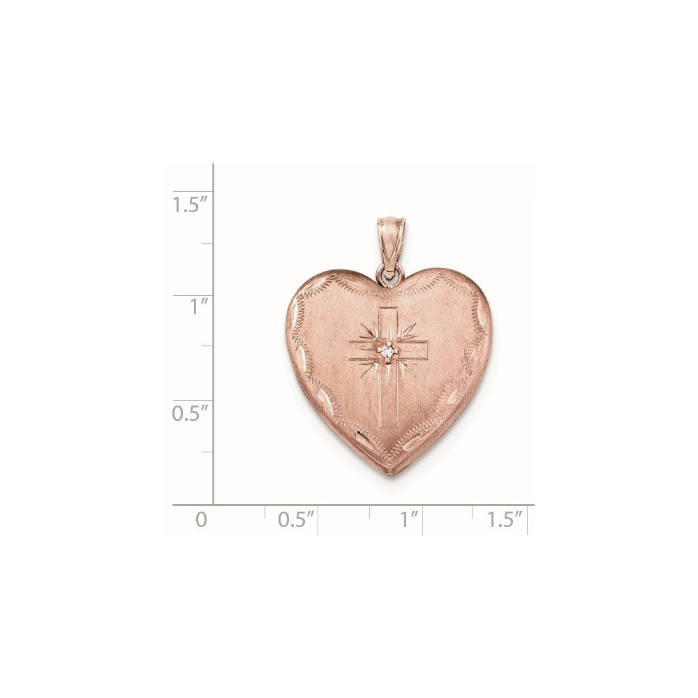 Sterling Silver Rose Gold-plated 24mm w/ Diamond Cross Design Family Heart