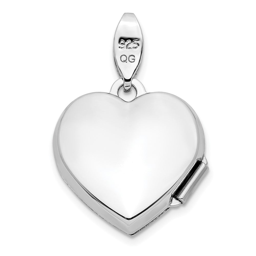 Sterling Silver Rhodium-plated Polished Filigree Diamond Heart Locket