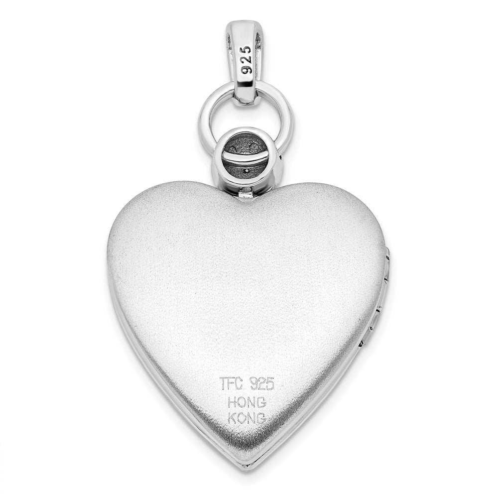 Sterling Silver Rhodium-plate 21mm Diamond Accent Swirl Heart Locket