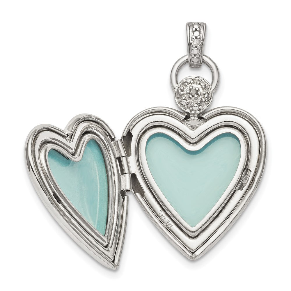 Sterling Silver Rhodium-plate 21mm Diamond Accent Swirl Heart Locket