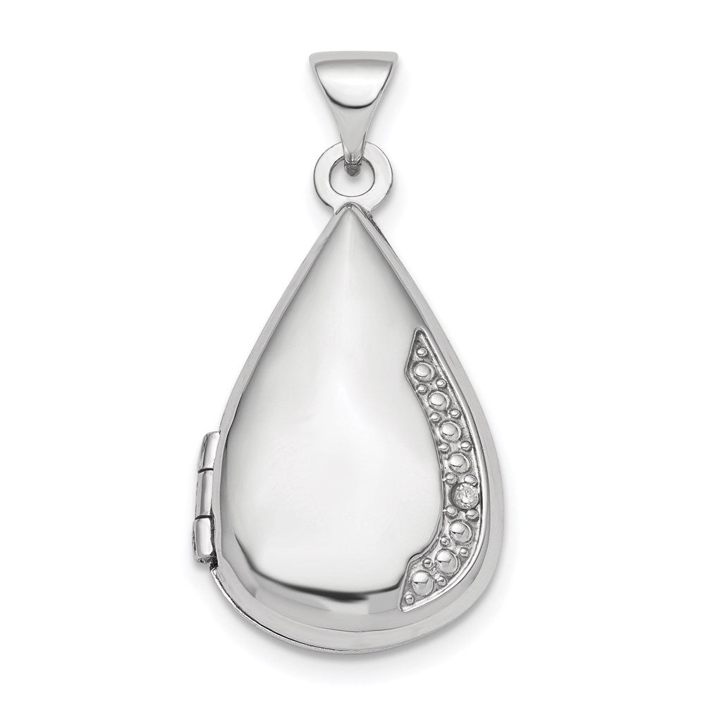 Sterling Silver Rhodium-plated Polished Diamond 21mm Teardrop Locket