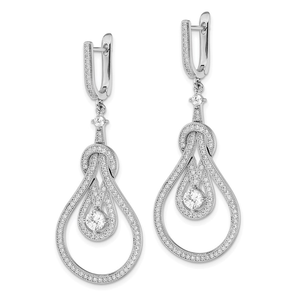 Brilliant Embers Sterling Silver Rhodium-plated 226 Stone CZ Hinged Hoop Chandelier Dangle Earrings