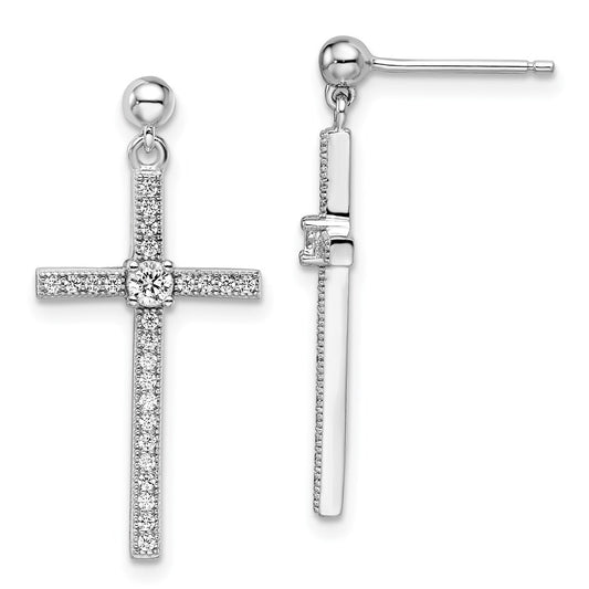 Brilliant Embers Sterling Silver Rhodium-plated 50 Stone Micro Pavâ€š CZ Cross Dangle Earrings