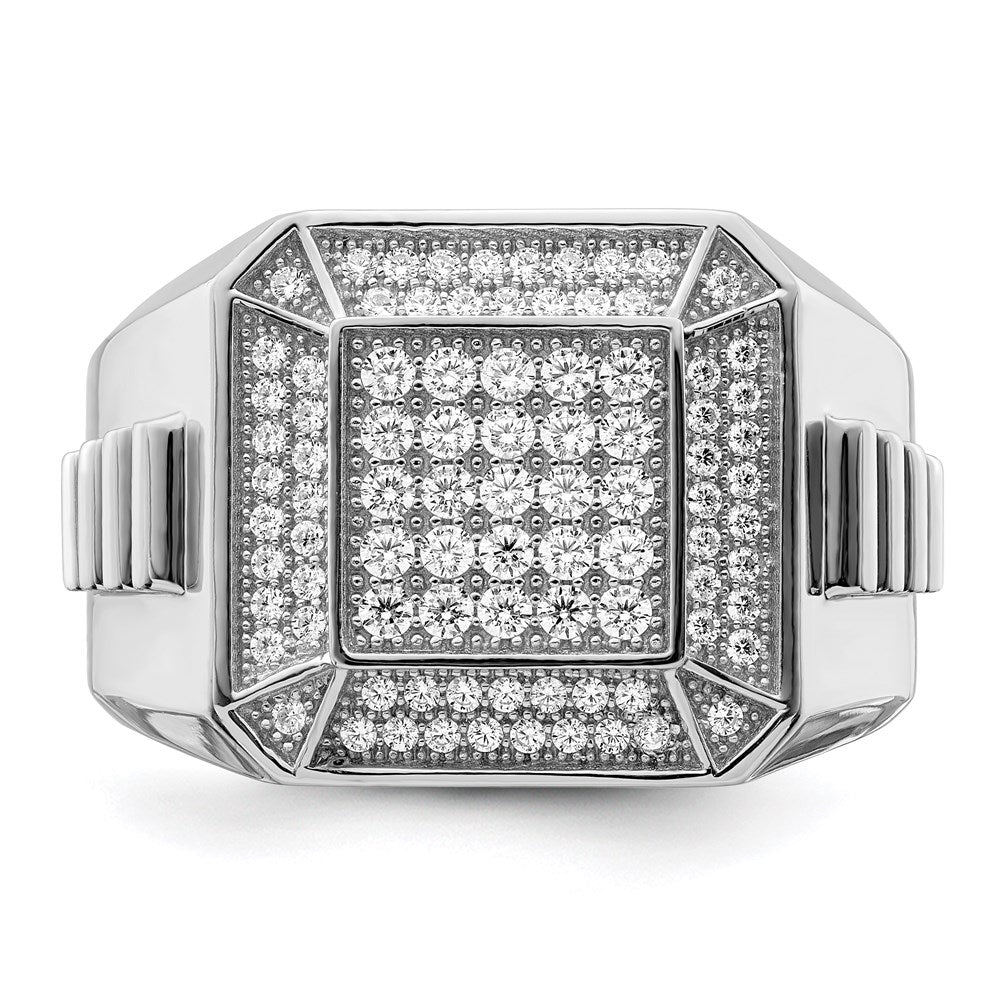 Brilliant Embers Sterling Silver Rhodium-plated 89 Stone Micro Pav‚ CZ Polished Men's Ring