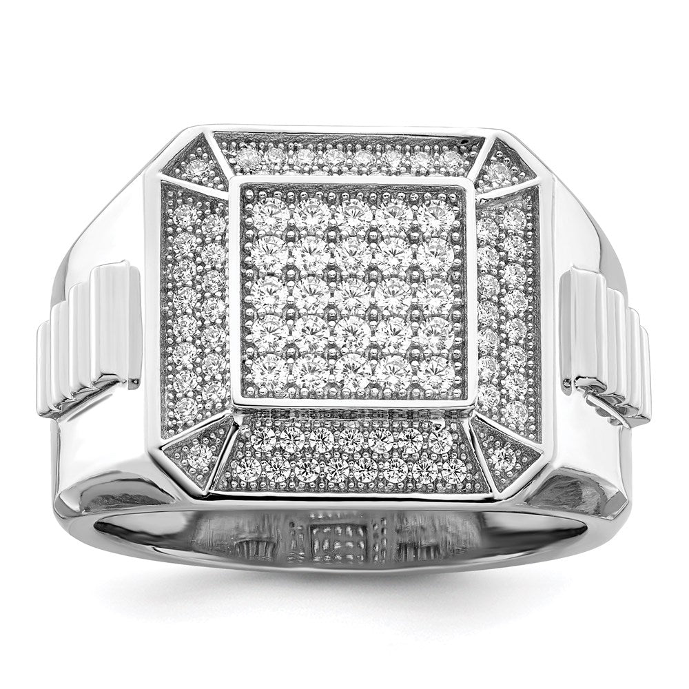 Brilliant Embers Sterling Silver Rhodium-plated 89 Stone Micro Pav‚ CZ Polished Men's Ring