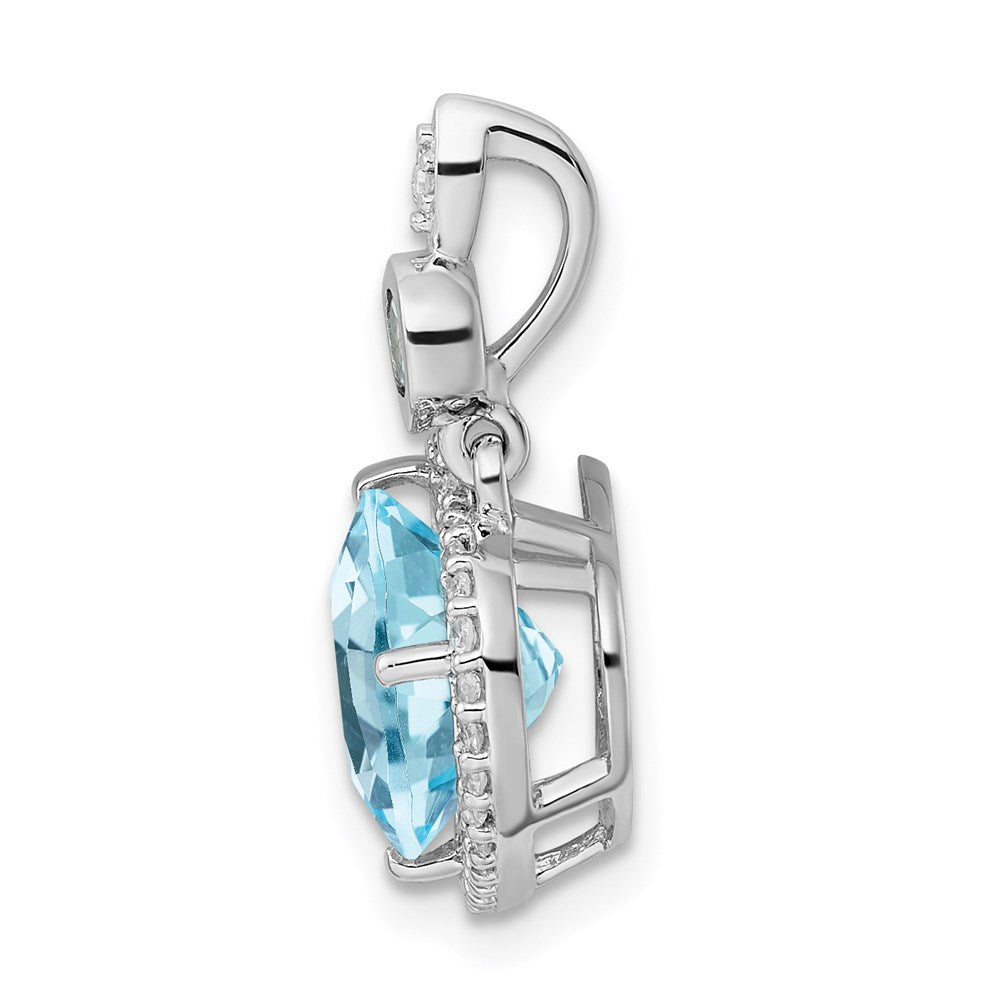 Sterling Silver Rhodium-plated Diamond & Light Swiss Blue Topaz Pendant