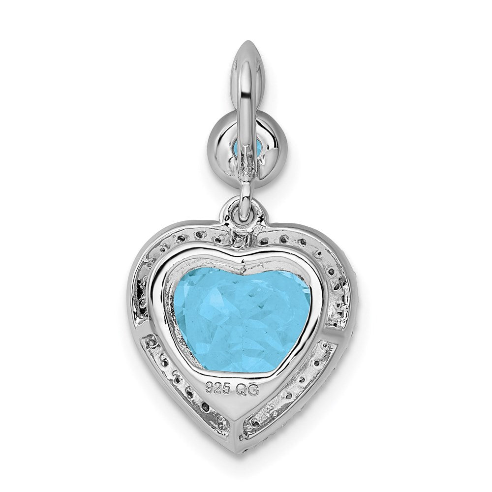 Sterling Silver Rhodium-plated Diamond & Light Swiss Blue Topaz Pendant