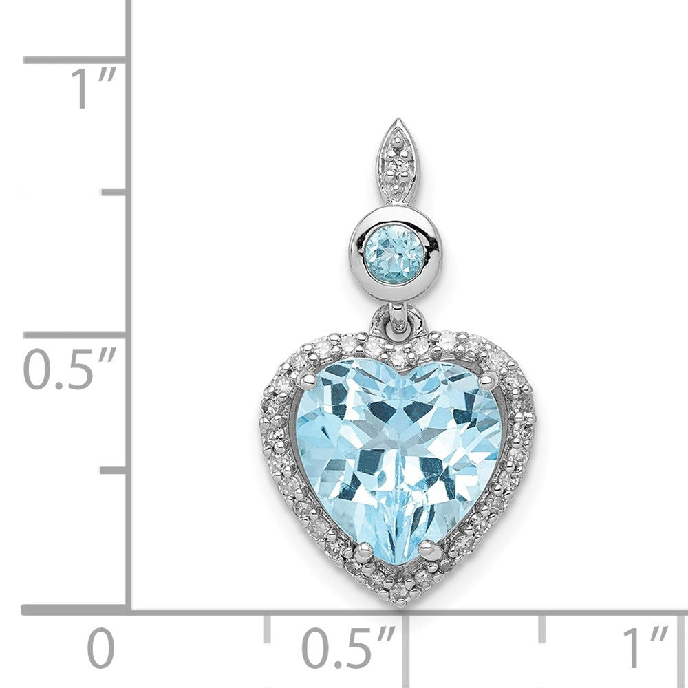 Sterling Silver Rhodium-plated Diamond & Light Swiss Blue Topaz Pendant