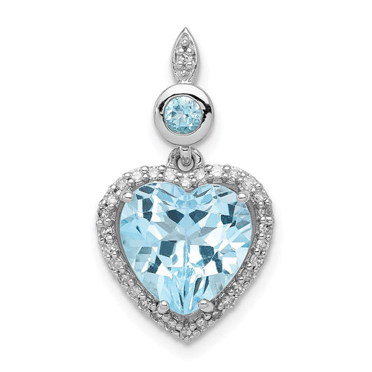 Sterling Silver Rhodium-plated Diamond & Light Swiss Blue Topaz Pendant