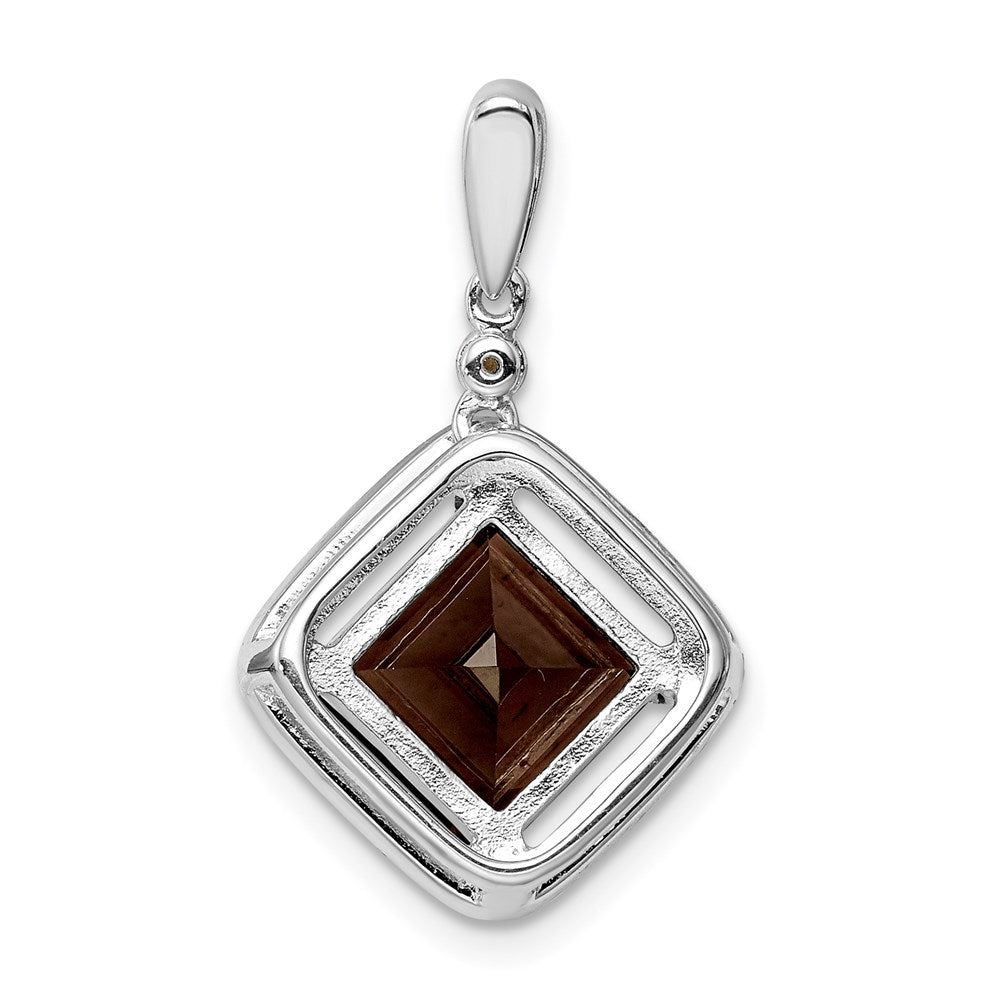 Sterling Silver Rhodium-plated Diamond & Smoky Quartz Pendant