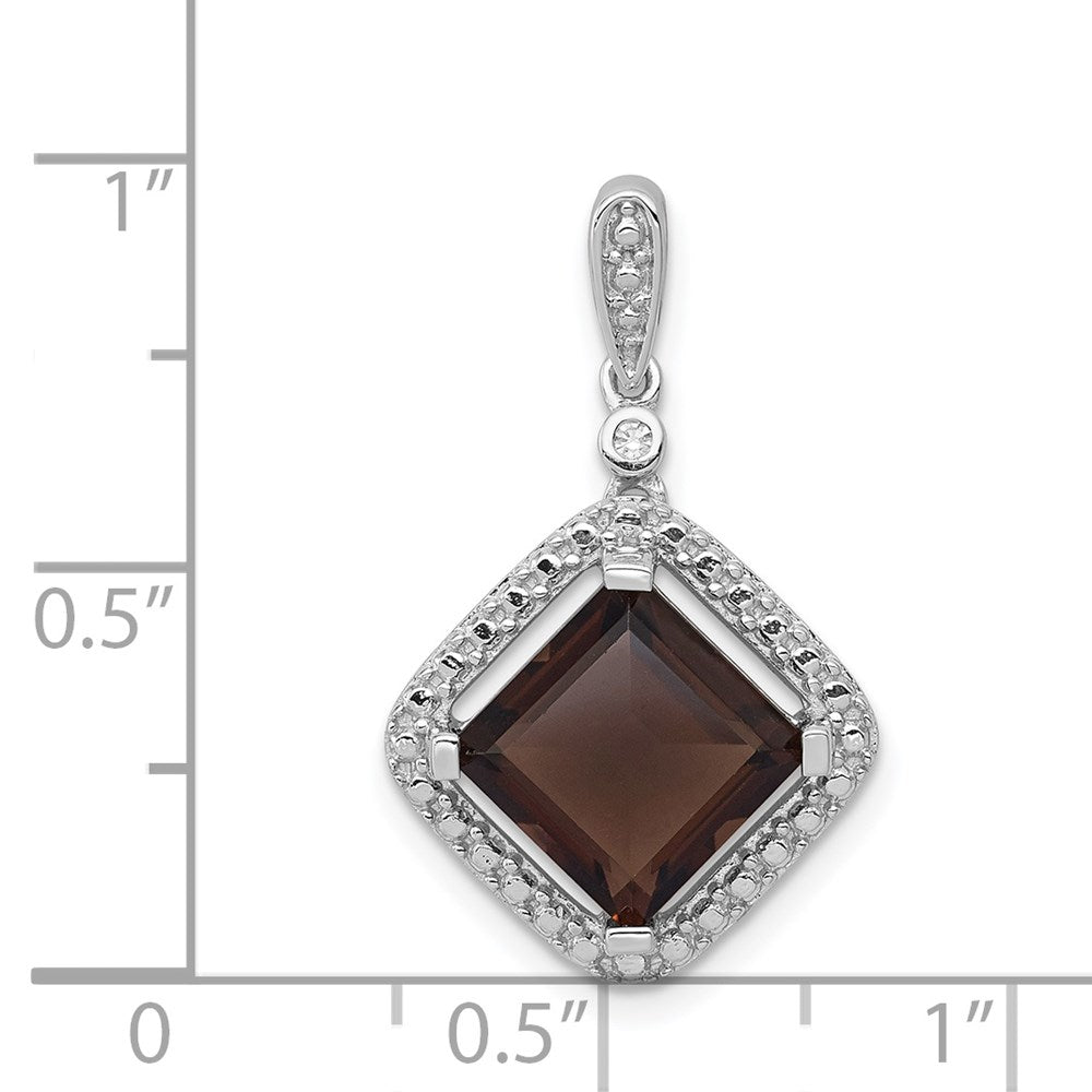 Sterling Silver Rhodium-plated Diamond & Smoky Quartz Pendant