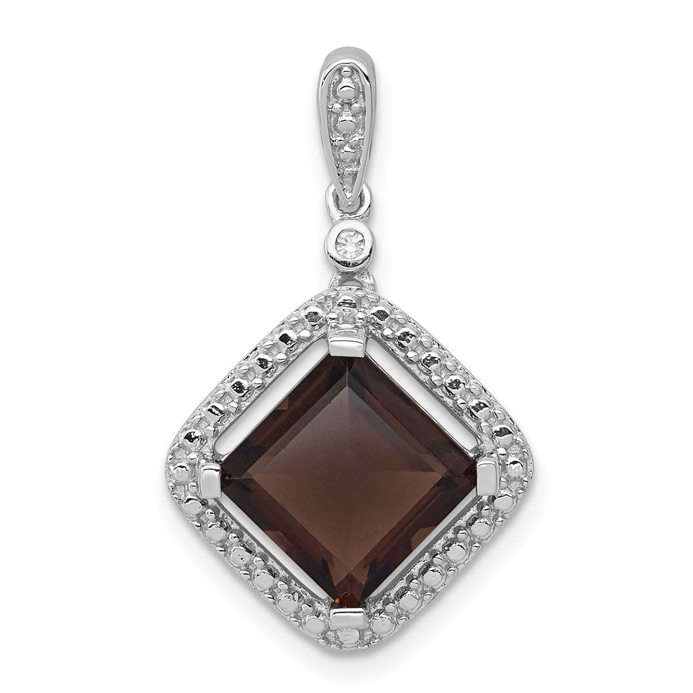 Sterling Silver Rhodium-plated Diamond & Smoky Quartz Pendant