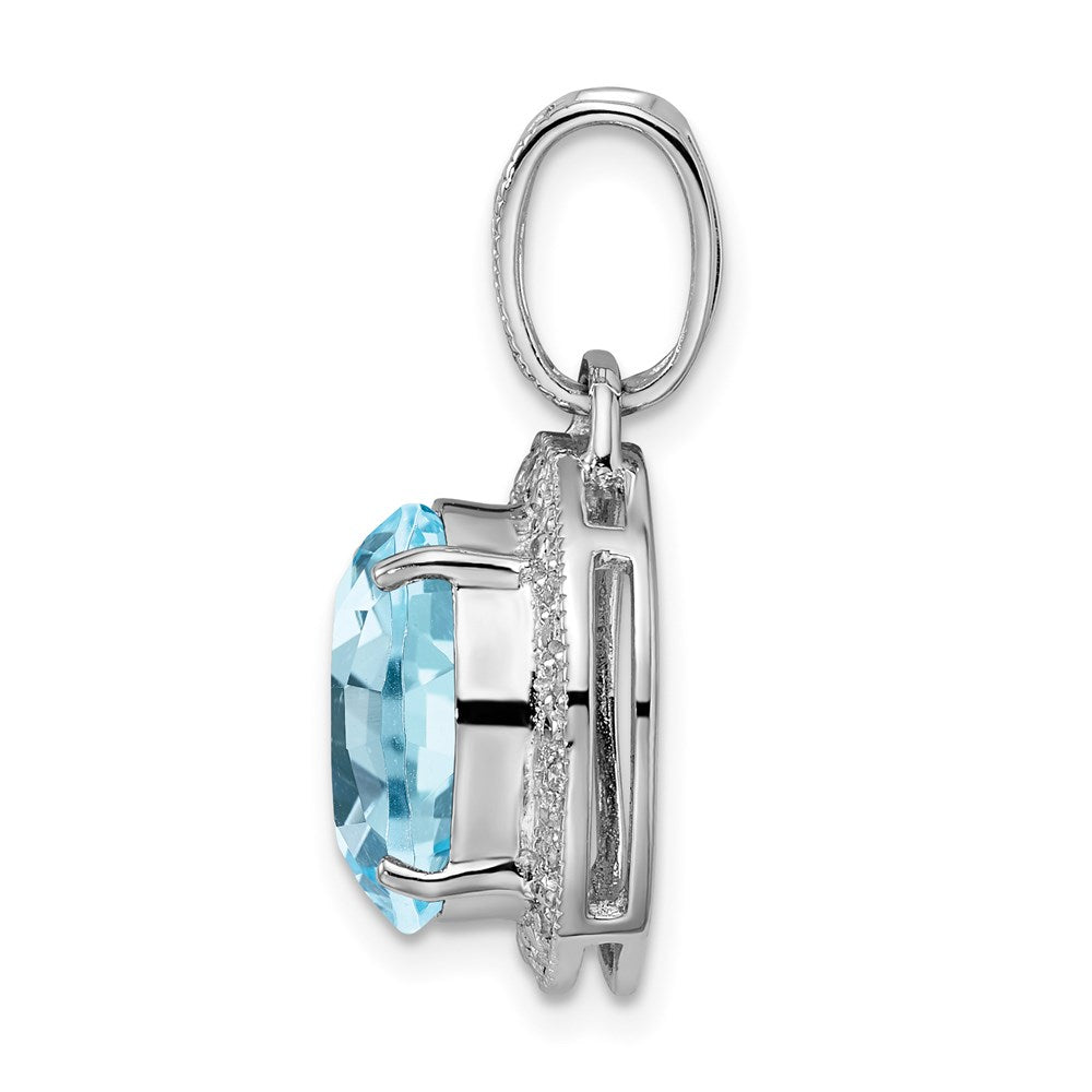 Sterling Silver Rhodium-plated Light Swiss Blue Topaz & Diamond Pendant