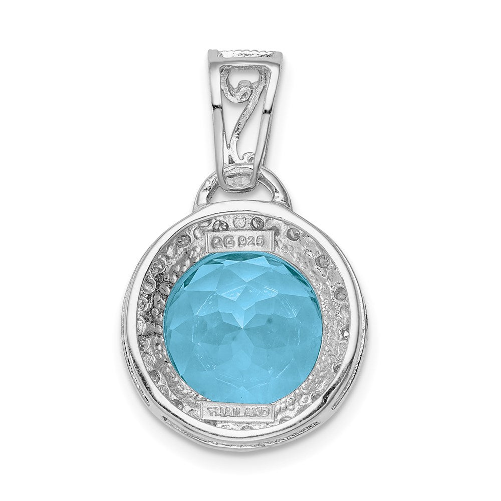 Sterling Silver Rhodium-plated Light Swiss Blue Topaz & Diamond Pendant