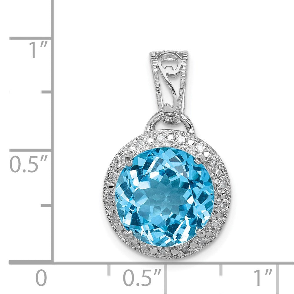 Sterling Silver Rhodium-plated Light Swiss Blue Topaz & Diamond Pendant