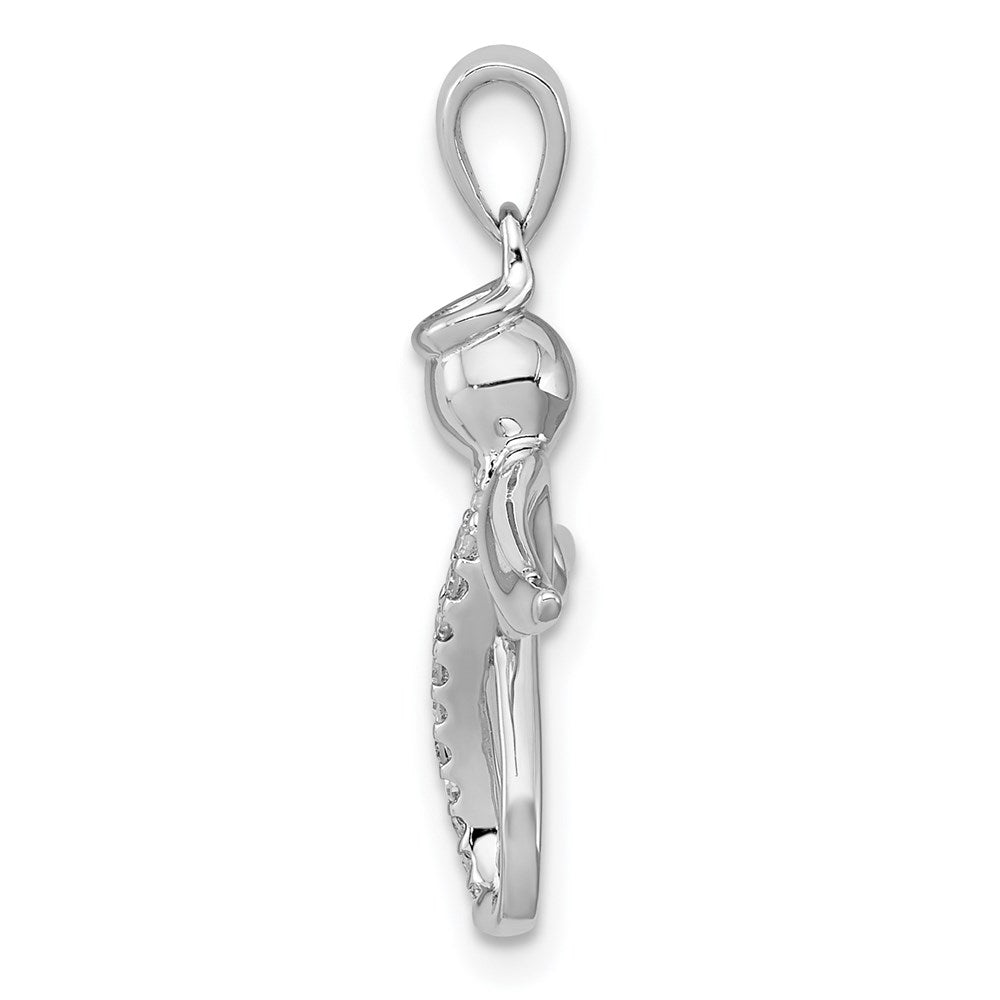 Sterling Silver Rhodium-plated Diamond Angel Pendant