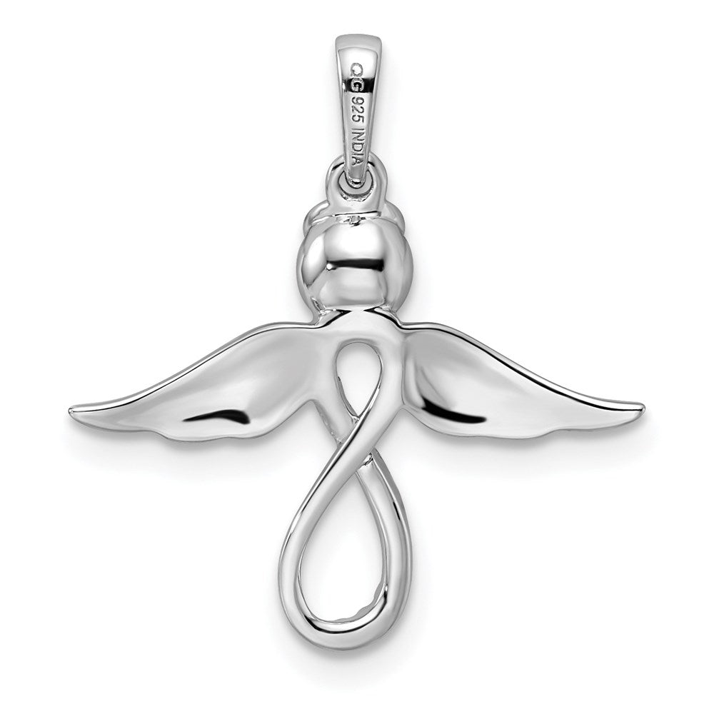 Sterling Silver Rhodium-plated Diamond Angel Pendant