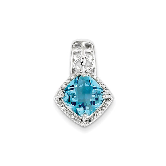 Sterling Silver Blue Topaz and Diamond Pendant