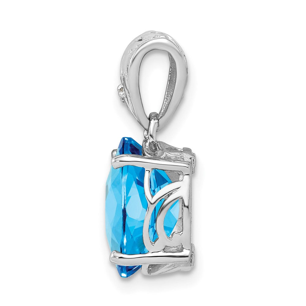 Sterling Silver Rhodium-plated Blue Topaz and Diamond Pendant