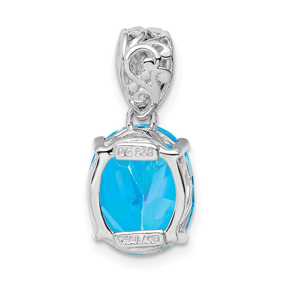 Sterling Silver Rhodium-plated Blue Topaz and Diamond Pendant