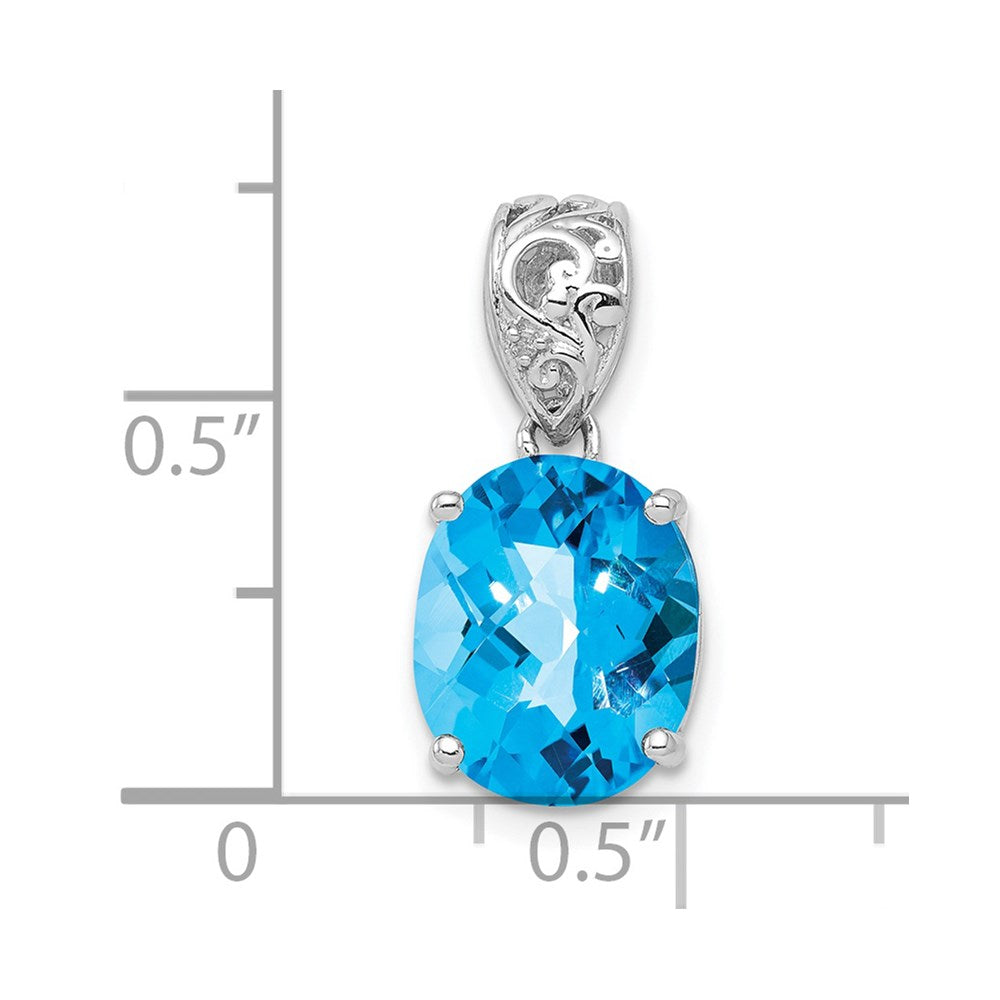 Sterling Silver Rhodium-plated Blue Topaz and Diamond Pendant