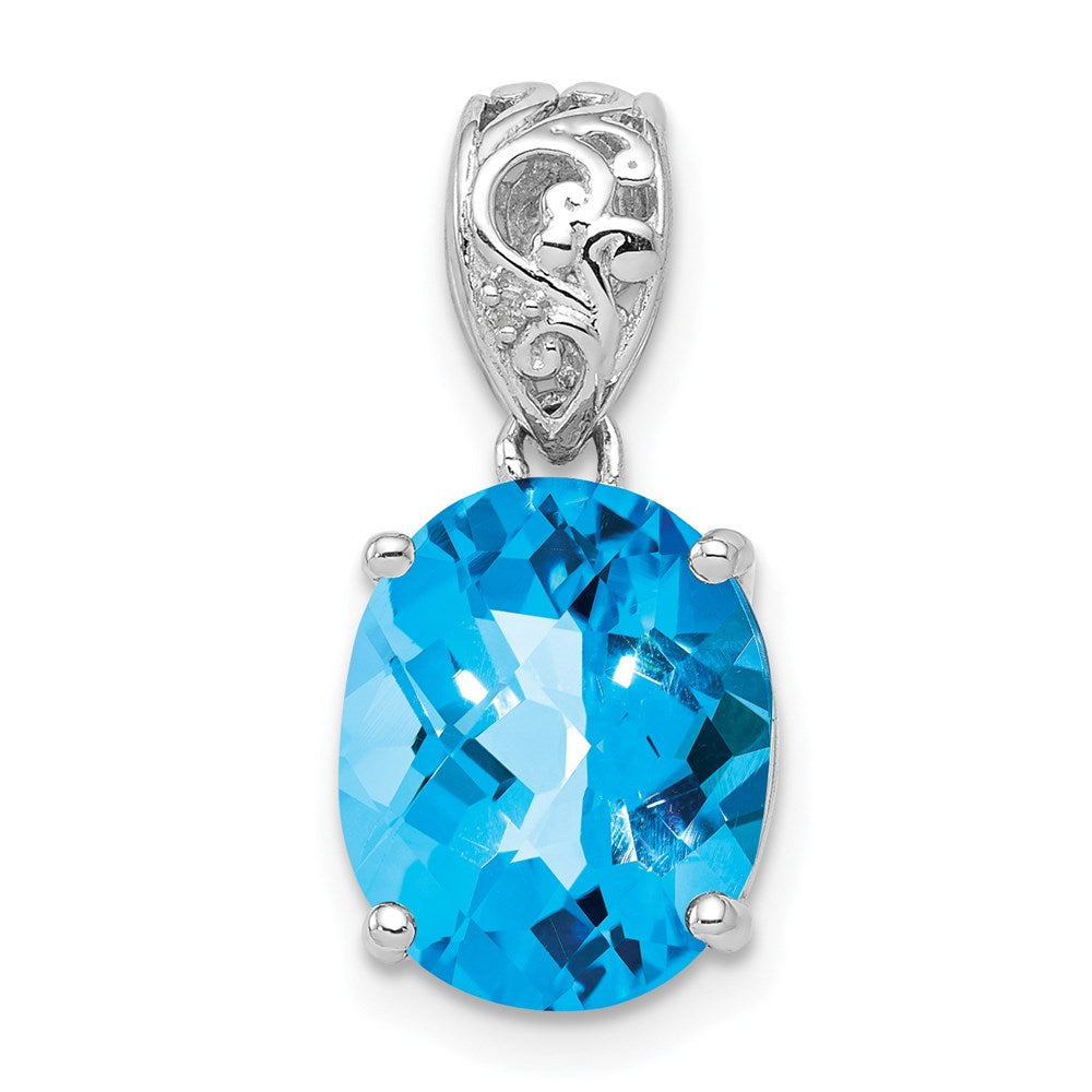 Sterling Silver Rhodium-plated Blue Topaz and Diamond Pendant