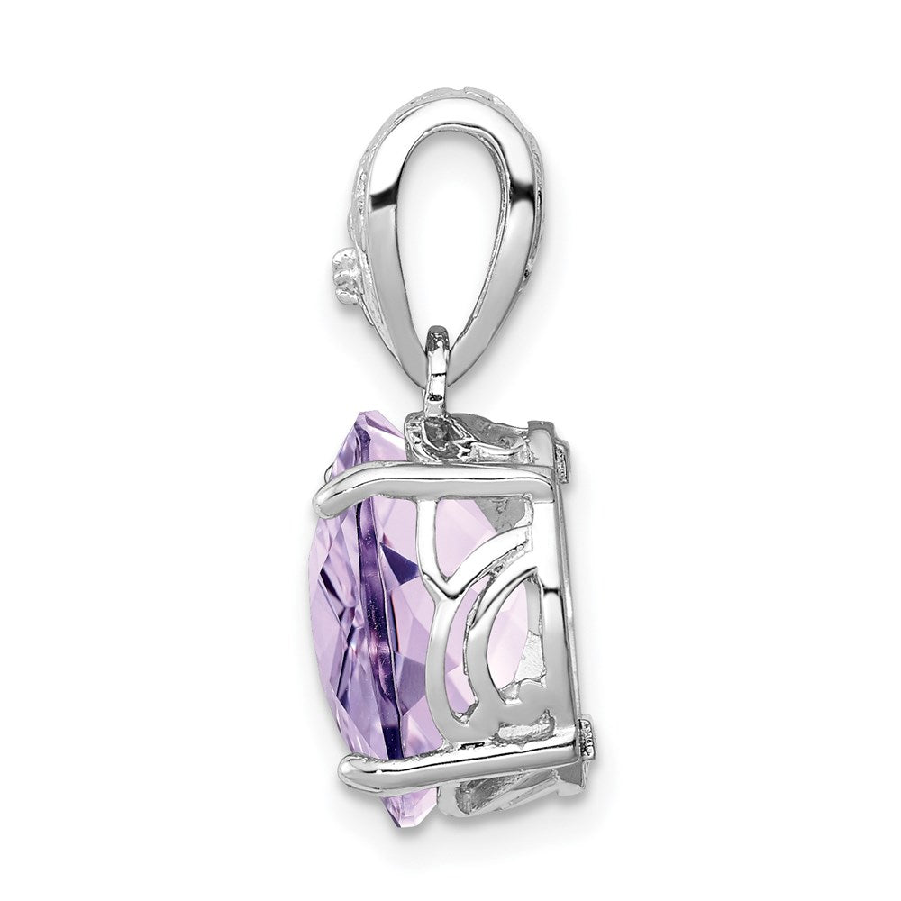 Sterling Silver Rhodium-plated Pink Quartz and Diamond Pendant