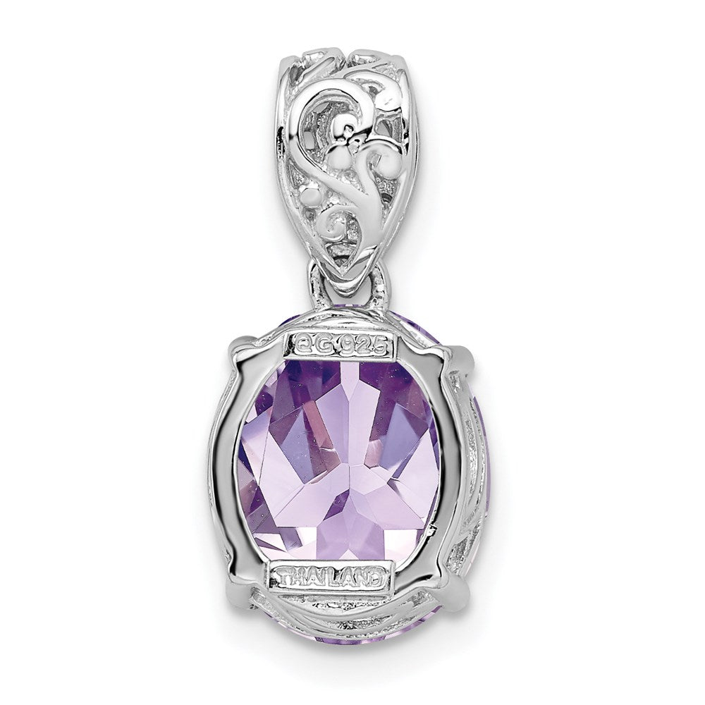 Sterling Silver Rhodium-plated Pink Quartz and Diamond Pendant