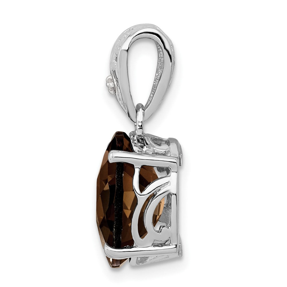 Sterling Silver Rhodium-plated Smoky Quartz and Diamond Pendant