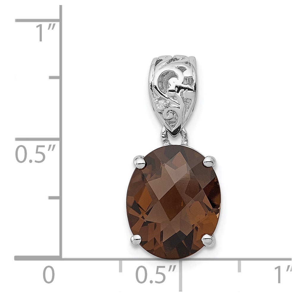 Sterling Silver Rhodium-plated Smoky Quartz and Diamond Pendant