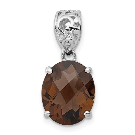 Sterling Silver Rhodium-plated Smoky Quartz and Diamond Pendant