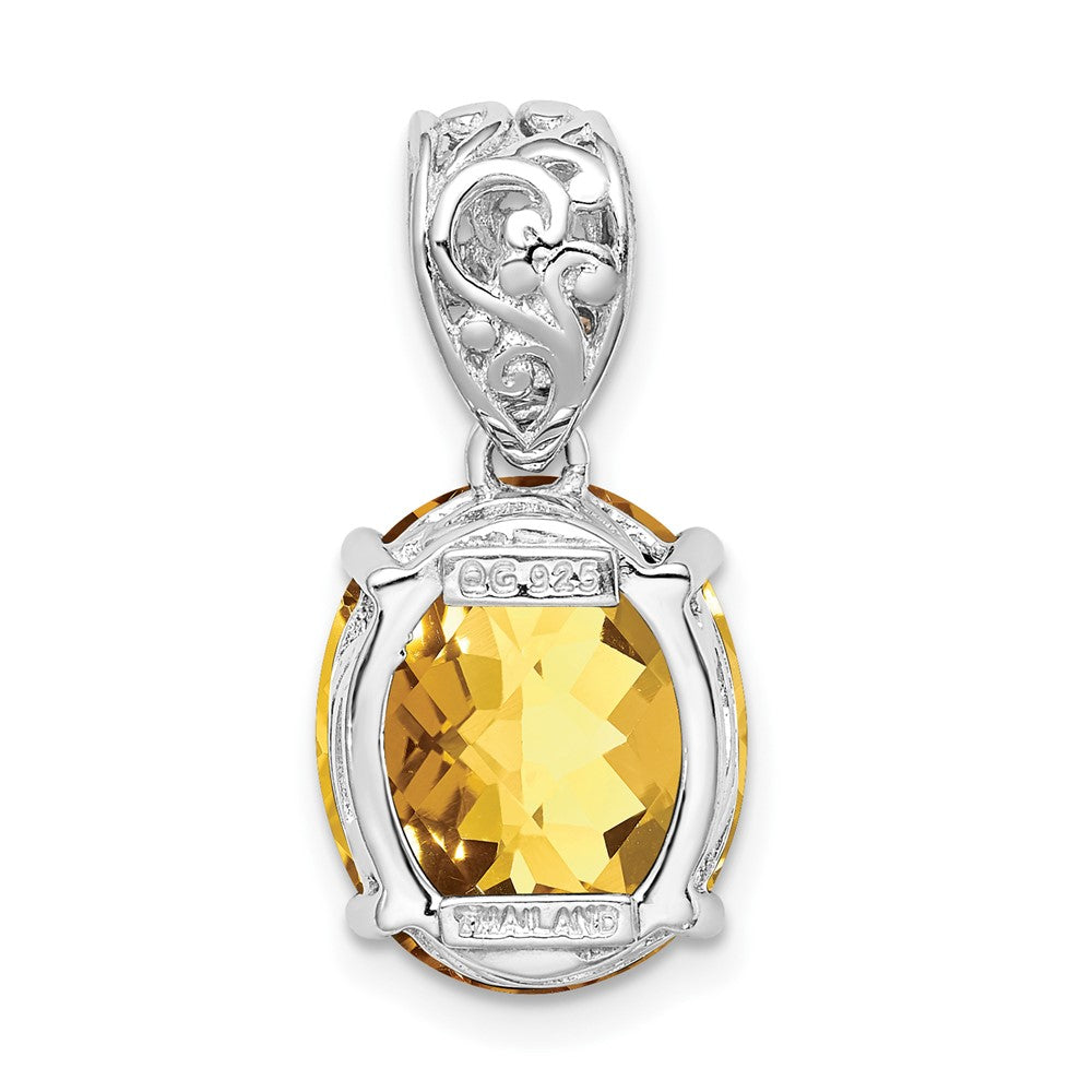 Sterling Silver Rhodium-plated Whiskey Quartz and Diamond Pendant