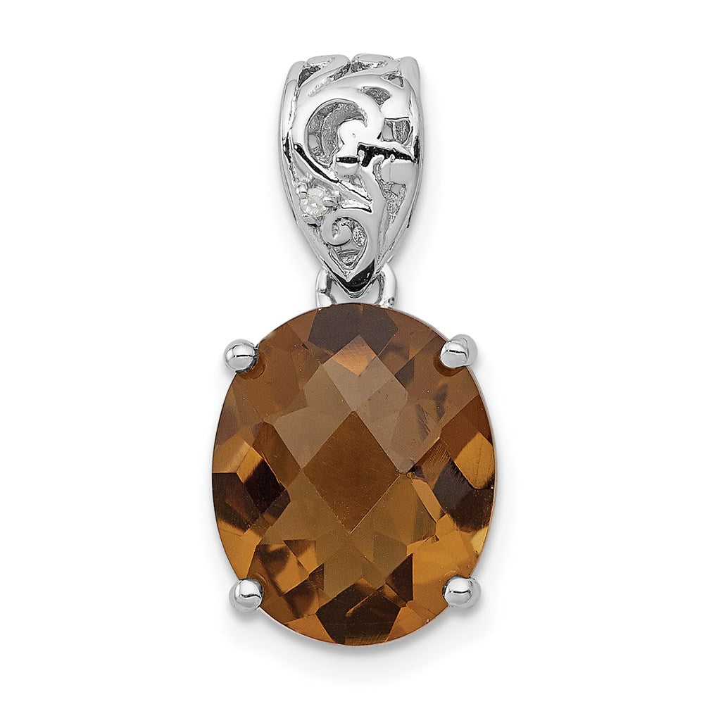 Sterling Silver Rhodium-plated Whiskey Quartz and Diamond Pendant