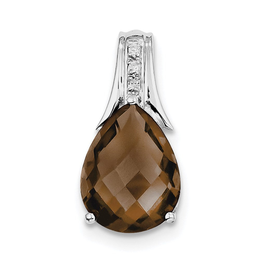 Sterling Silver Rhodium-plated Smoky Quartz and Diamond Pendant