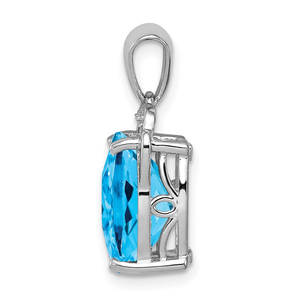 Sterling Silver Rhodium-plated Blue Topaz and Diamond Pendant