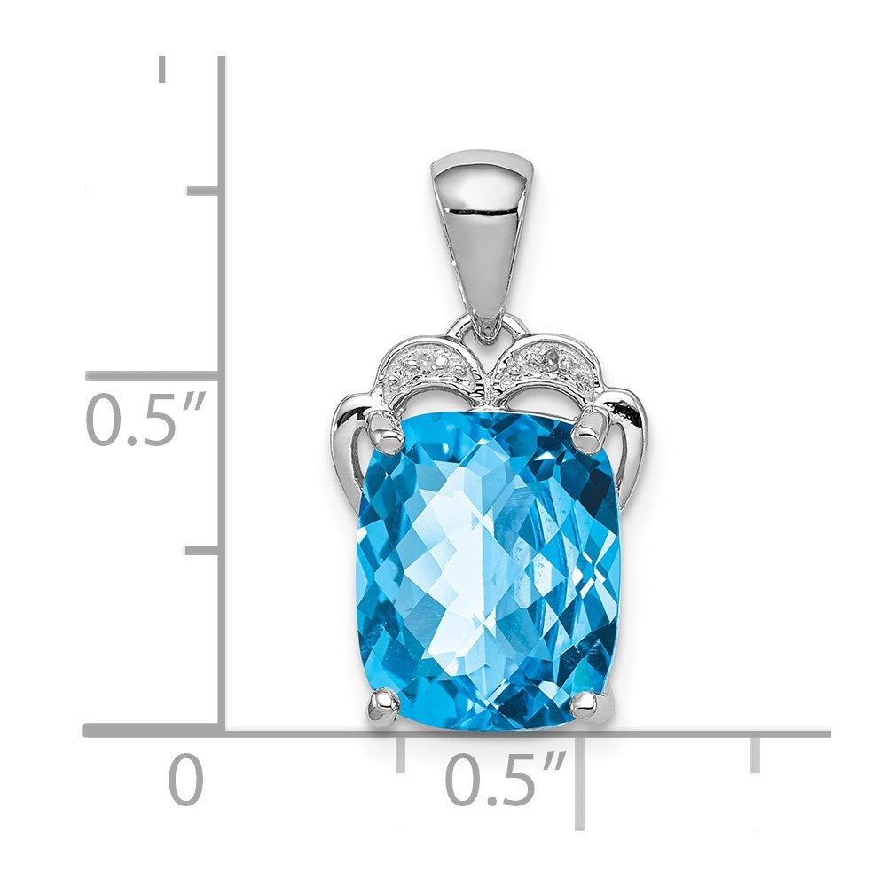 Sterling Silver Rhodium-plated Blue Topaz and Diamond Pendant