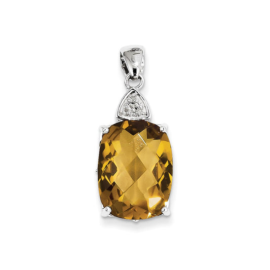 Sterling Silver Whiskey Quartz and Diamond Pendant