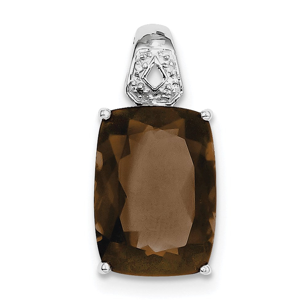 Sterling Silver Rhodium-plated Smoky Quartz and Diamond Pendant