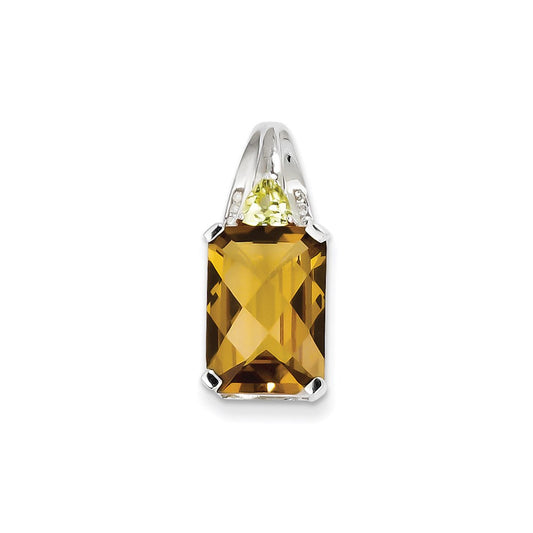 Sterling Silver Whiskey Quartz and Diamond Pendant