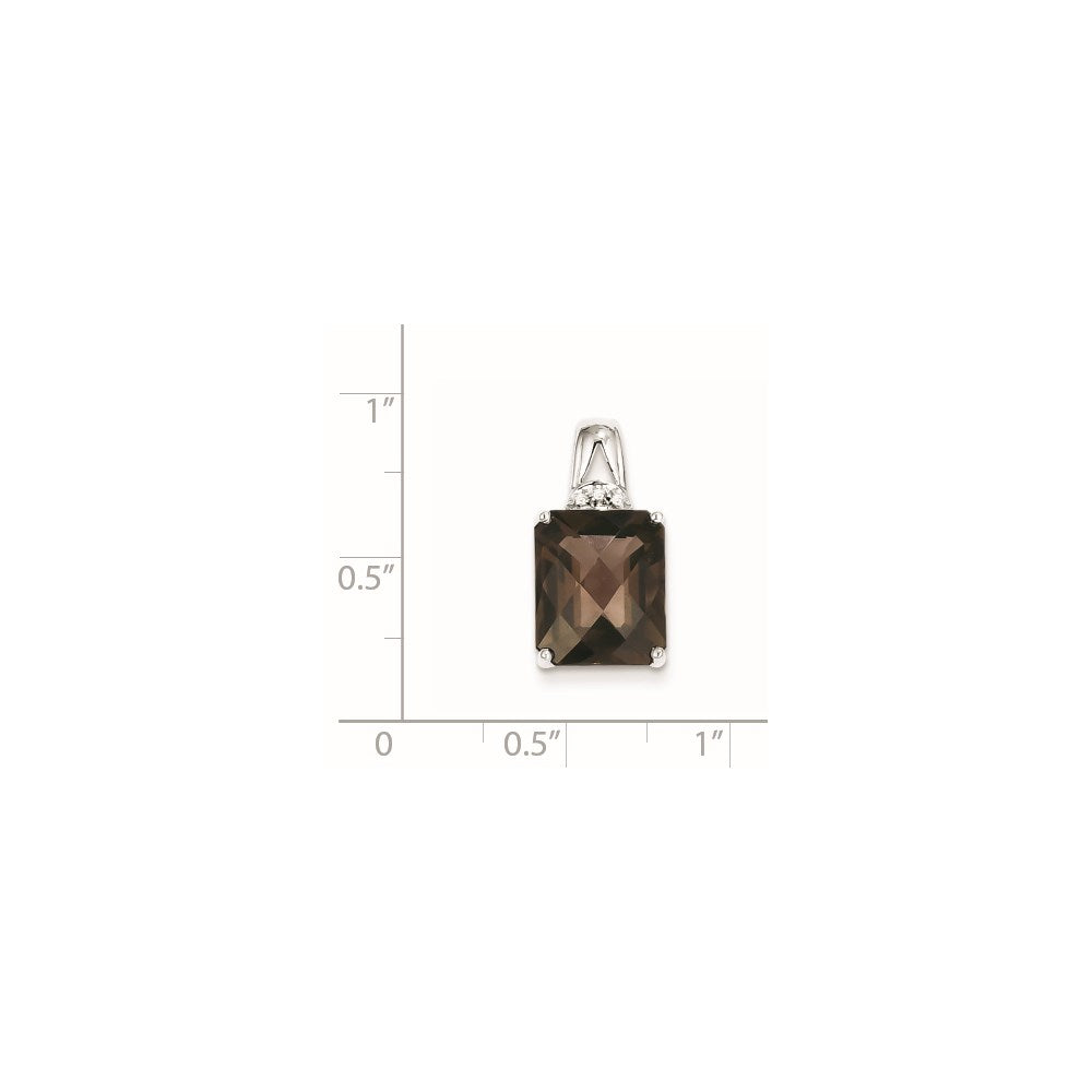 Sterling Silver Rhodium-plated Smoky Quartz and Diamond Pendant