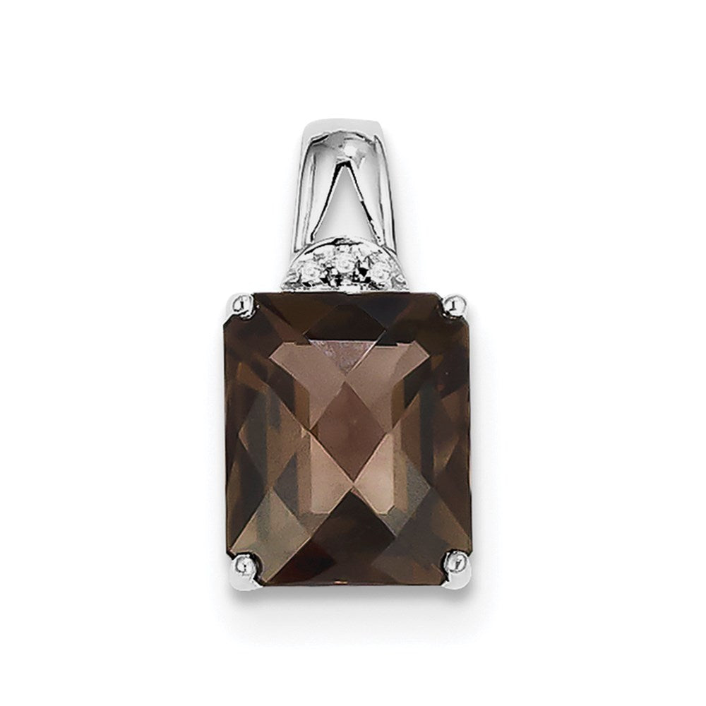 Sterling Silver Rhodium-plated Smoky Quartz and Diamond Pendant