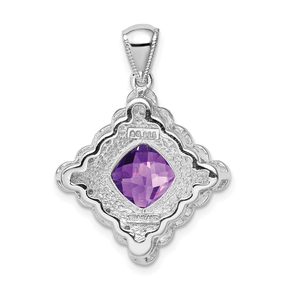 Sterling Silver Rhodium-plated Amethyst and Diamond Pendant