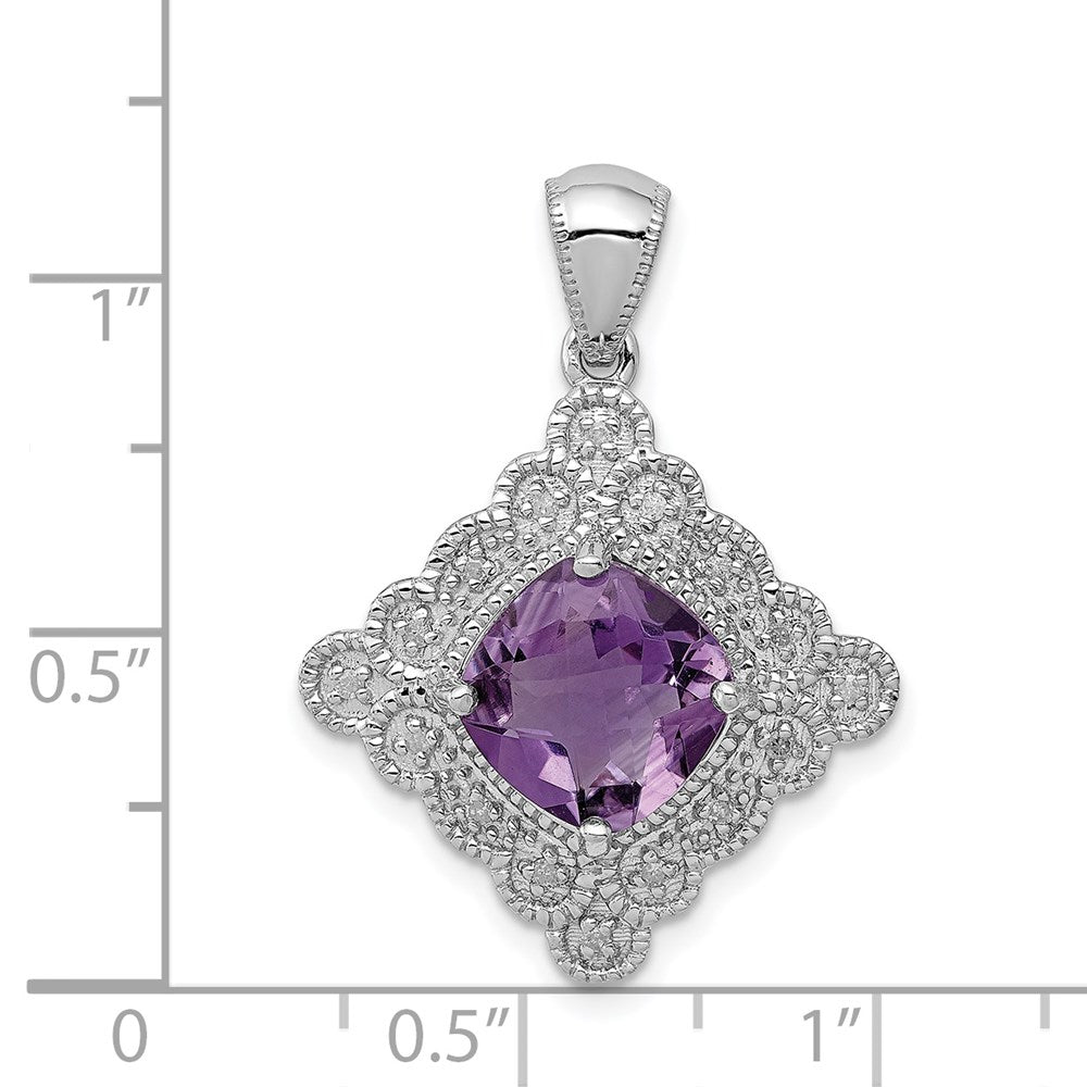 Sterling Silver Rhodium-plated Amethyst and Diamond Pendant