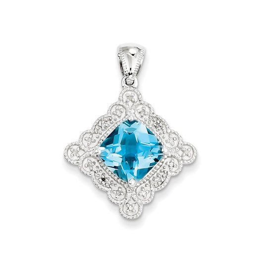 Sterling Silver Blue Topaz and Diamond Pendant