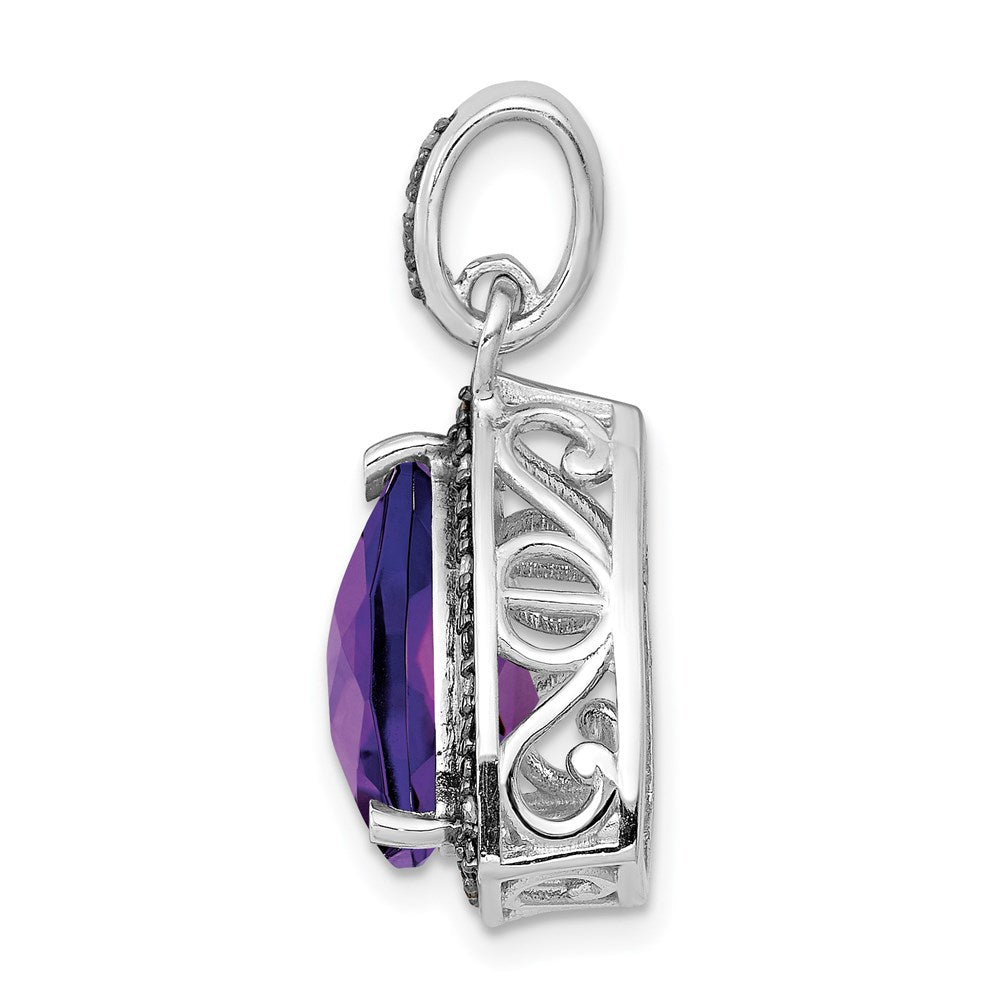 Sterling Silver Rhodium-plated Amethyst and Diamond Pendant