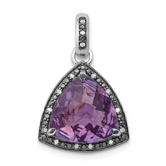 Sterling Silver Rhodium-plated Amethyst and Diamond Pendant