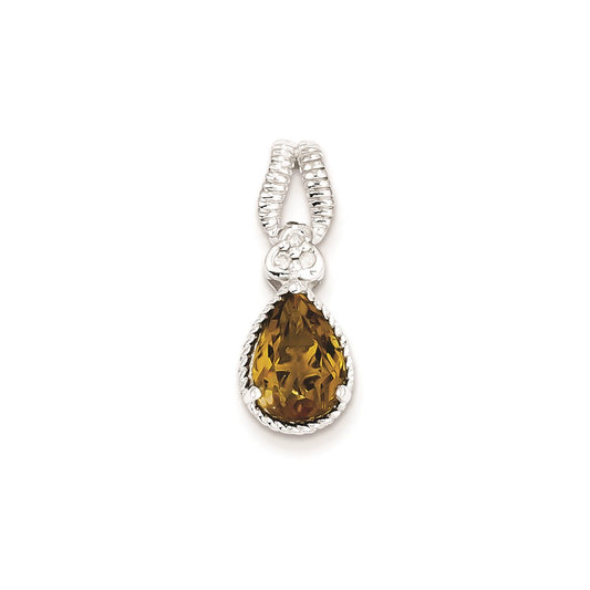 Sterling Silver Whiskey Quartz and Diamond Pendant