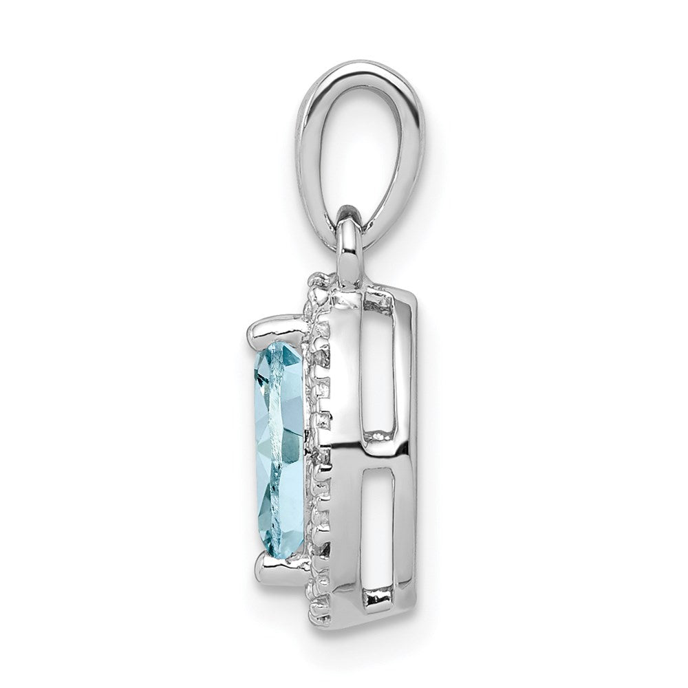 Sterling Silver Rhodium-plated Diamond and Aquamarine Pendant